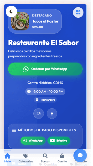MiniTiendAI public storefront experience with a small-business catalog, product cards, and mobile commerce controls.
